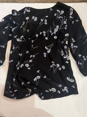 LC Lauren Conrad Black Blouse with Pale Lavender Floral Print